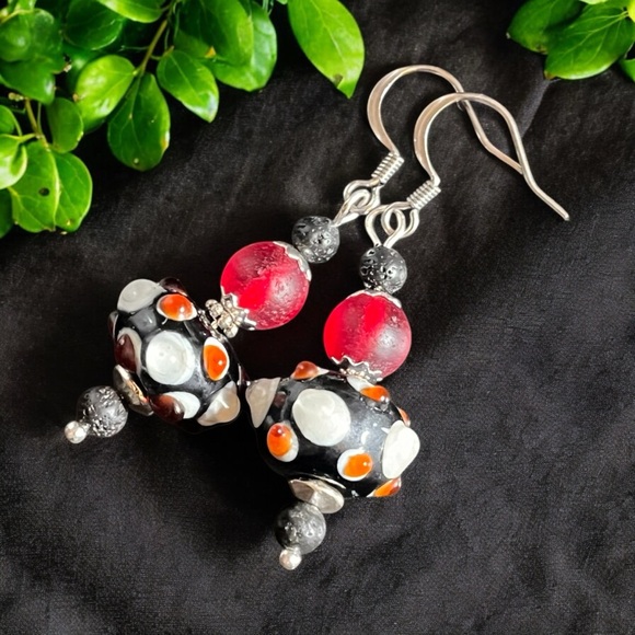 Hand Crafted Jewelry - Hand crafted lampwork lava rock earrings